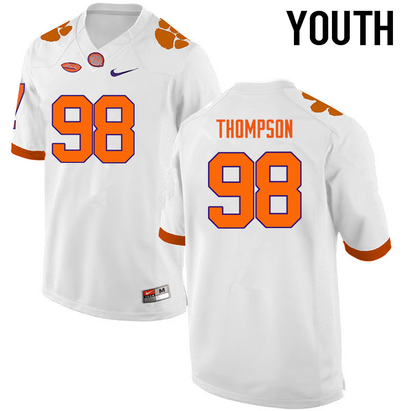 Youth Clemson Tigers #98 Brandon Thompson College Football Jerseys-White - Click Image to Close